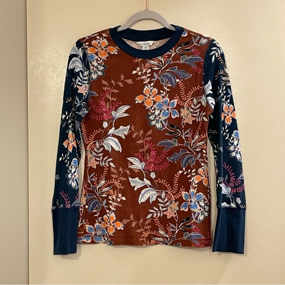 SUNDANCE NWOT Bellport Thermal Waffle Mixed Floral Button Cuff Long Sleeve Top - Picture 2 of 5